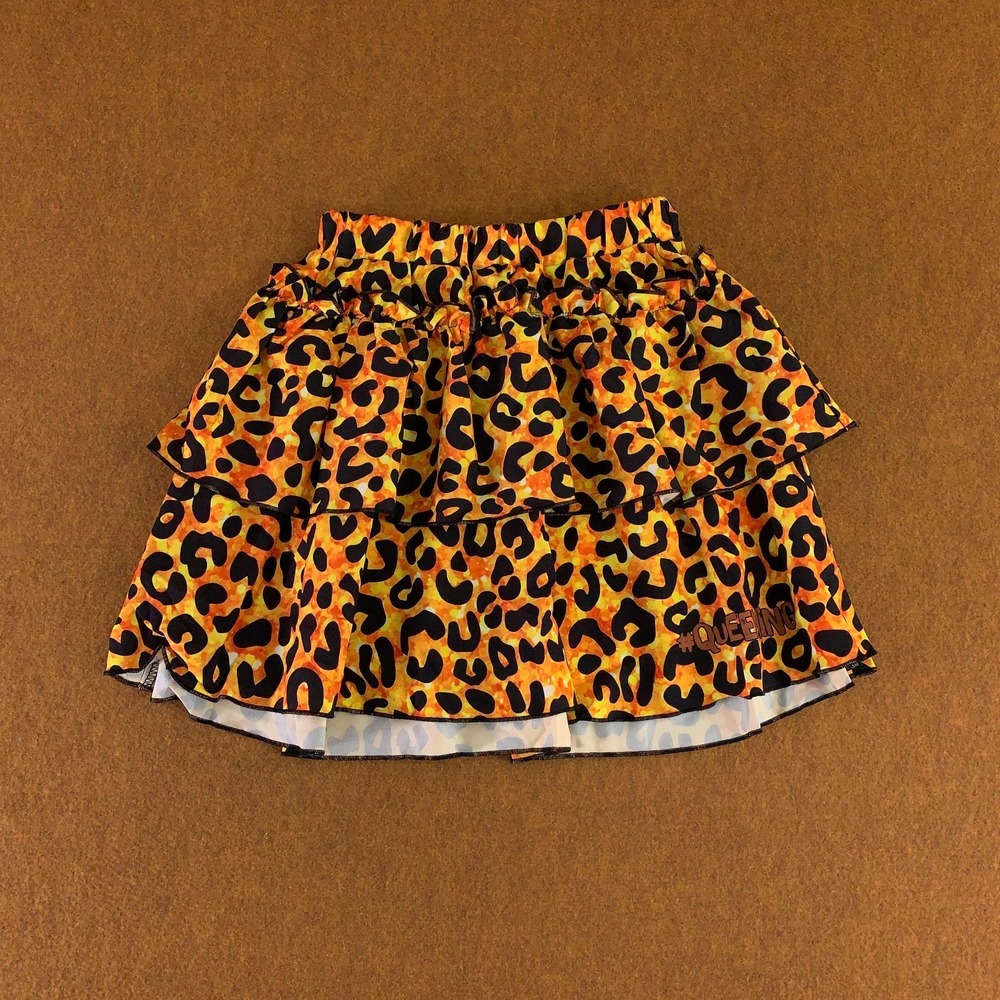 PatPat Girls Size 8-9 Leopard Print #Queening Pull On Ruffled Skirt New